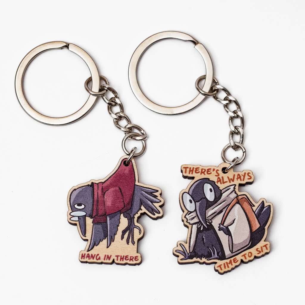 Crow Wooden Keychain