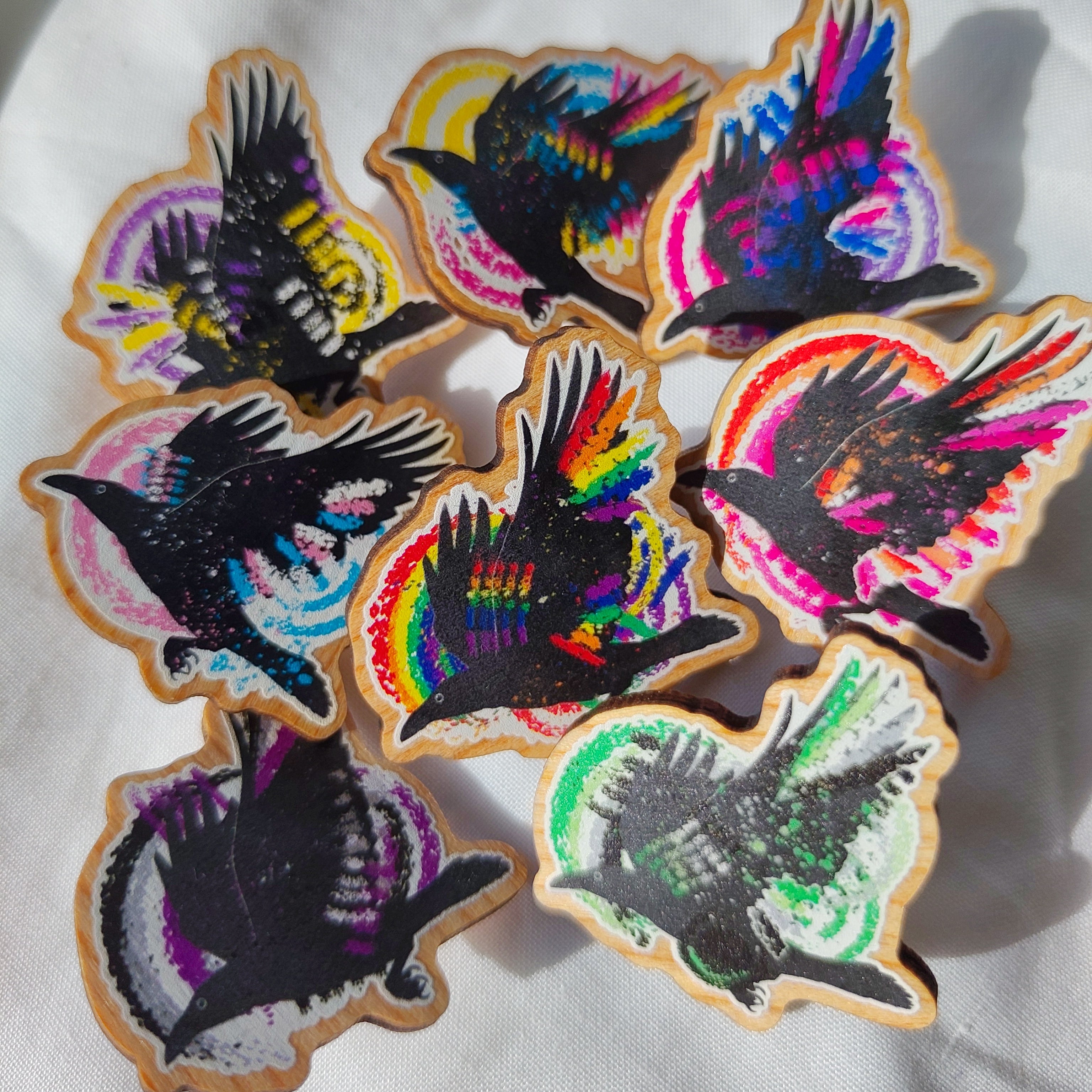 Crow Subtle Pride Wooden Pins